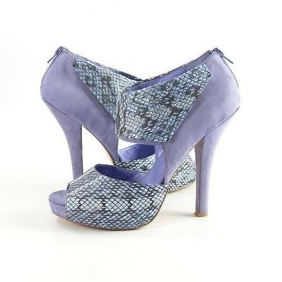 Kelsi Dagger Shoes - Kelsi Dagger Lavender Suede Snakeskin PeepToe Heel